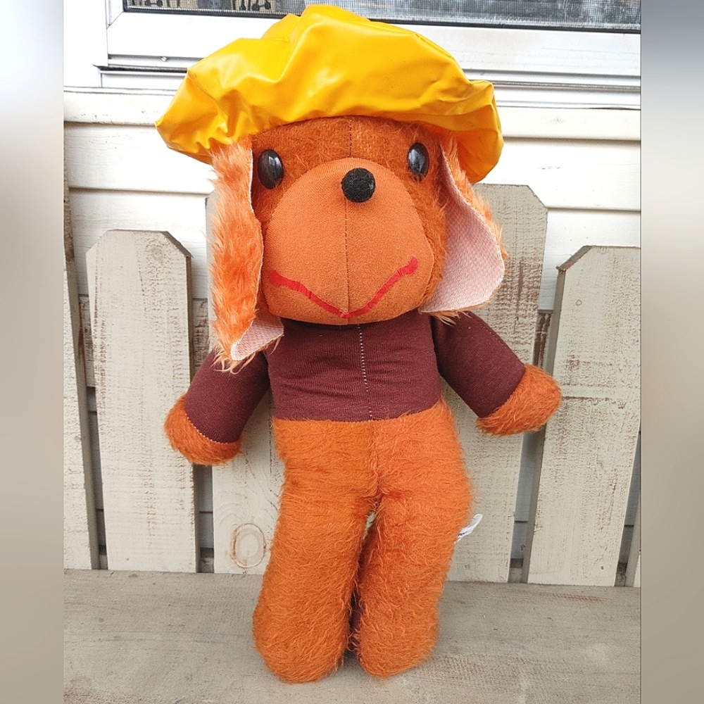 Vintage Etone 1978 Plush Dog Floppy Ears 22" Orange Stuffed Animal Yellow Hat